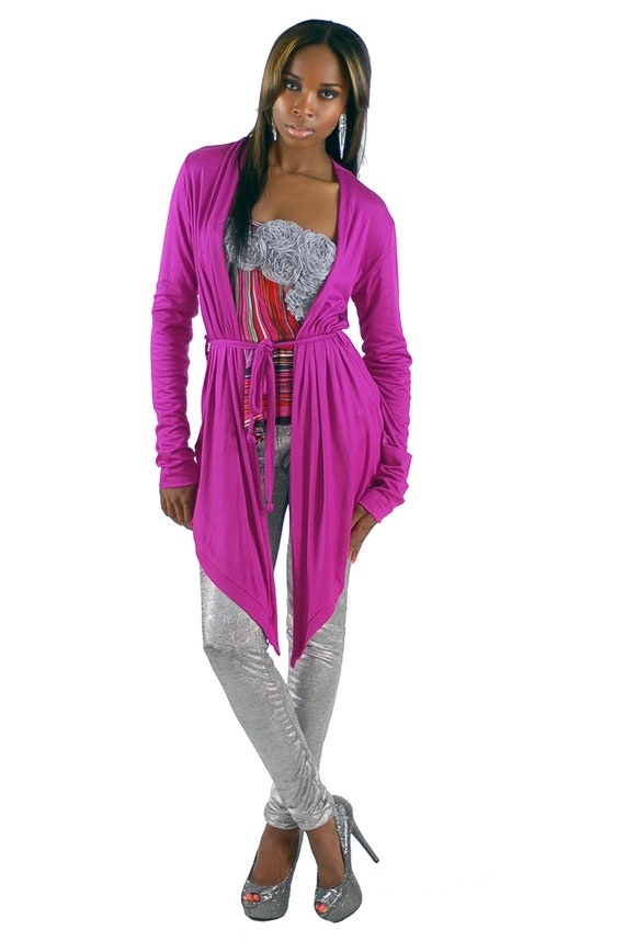 Women's cardigan top with tie belt