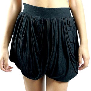 Black Flutter Skirt: Draped Mini Bubble Skirt, Made in USA