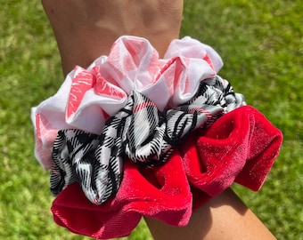 Red Velvet, Plaid, and Kisses Scrunchies, kids scrunchie, girls scrunchies, adult scrunchie, hair scrunchie, scrunchies, set of 3