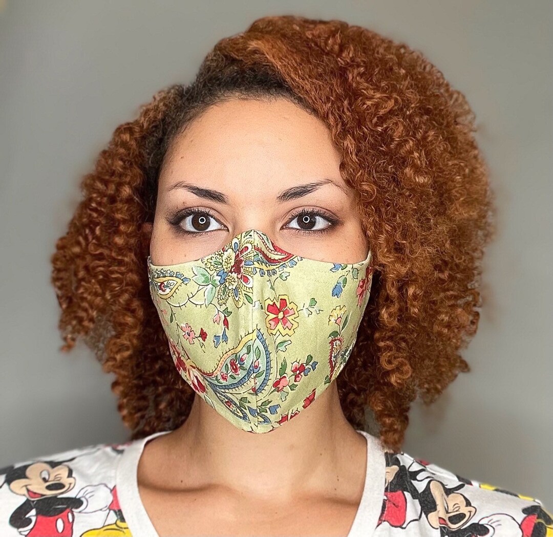 100 Cotton 3 Layer Sage Green Floral Print Face Masks With Etsy