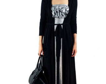 Mona Long Belted Duster Cardigan, Open-Front Light Weight Duster in Jersey Spandex, Duster Cardigan, Long Sleeve Duster