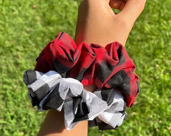 Buffalo Plaid Print non-stretch Scrunchie, fall scrunchie, adult scrunchie, hair scrunchie, hair fashion, scrunchies, stocking stuffer