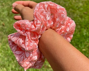 Pink Lace Scrunchie, lace scrunchie, adult scrunchie, hair scrunchie, hair fashion, scrunchies, stocking stuffers, bridesmaids gift