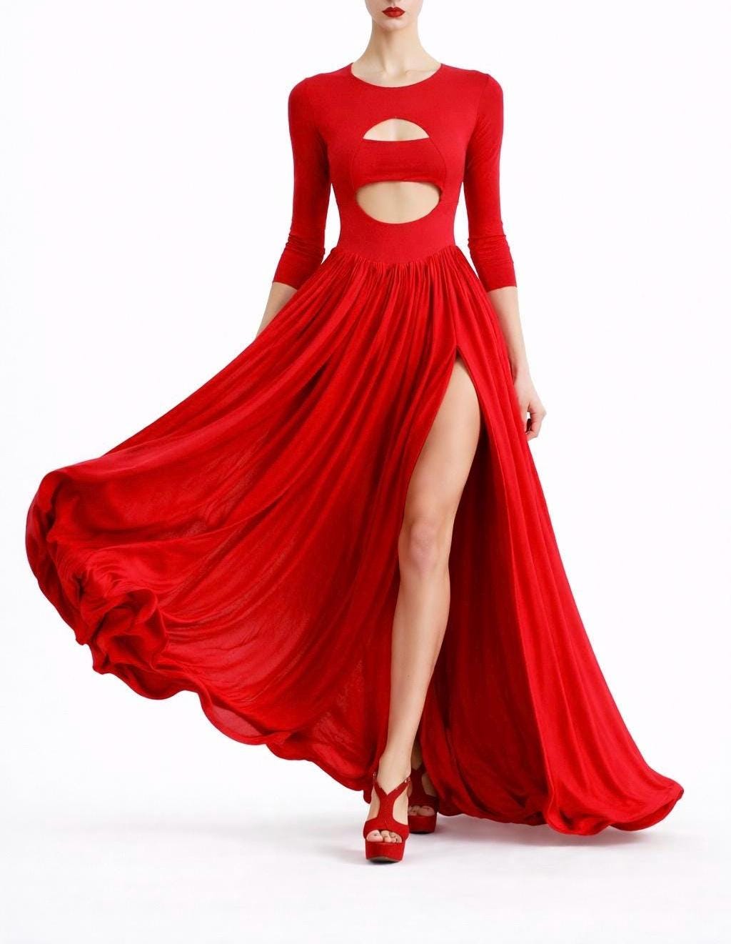 sachin and babi light blue dress Red High Slit Dress main image 1