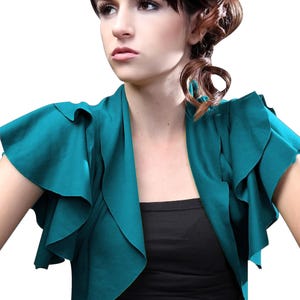 Ruffled Rayon Bolero Shrug: Open-Front Cropped Cover-Up