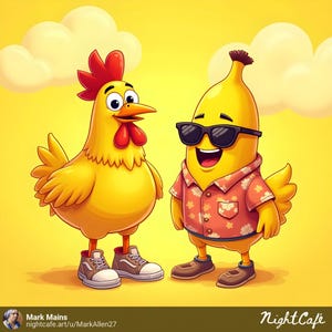 Estampa de Banana de Frango, Logotipo, Design de Camiseta, Frango, Banana, Desenho Animado, Download Digital, Arte de IA