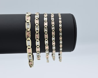 10k Echt Gold Tricolor Valentino Armbänder Fußkettchen, hohle Diamant geschliffene Gold Valentino Armband für Männer, Frauen Valentino Armband Fußkettchen