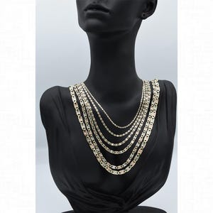 10K Tricolor Hollow Valentino Chain, 10K Solid Gold Valentino Link Chain Diamond Cut Necklace,TriColor Rose Yellow White Real Gold Chain Men