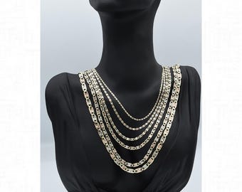 10K Tricolor Hollow Valentino Chain, 10K Gold Valentino Link Chain Diamond Cut Necklace,TriColor Rose Yellow White Real Gold Chain Men