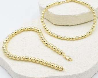 10K Gelbgold Hohlperlenarmband, Hohlkugelperlen, Hummer Lock Perlenarmband, poliertes Armband, klassischer stapelbarer Stil