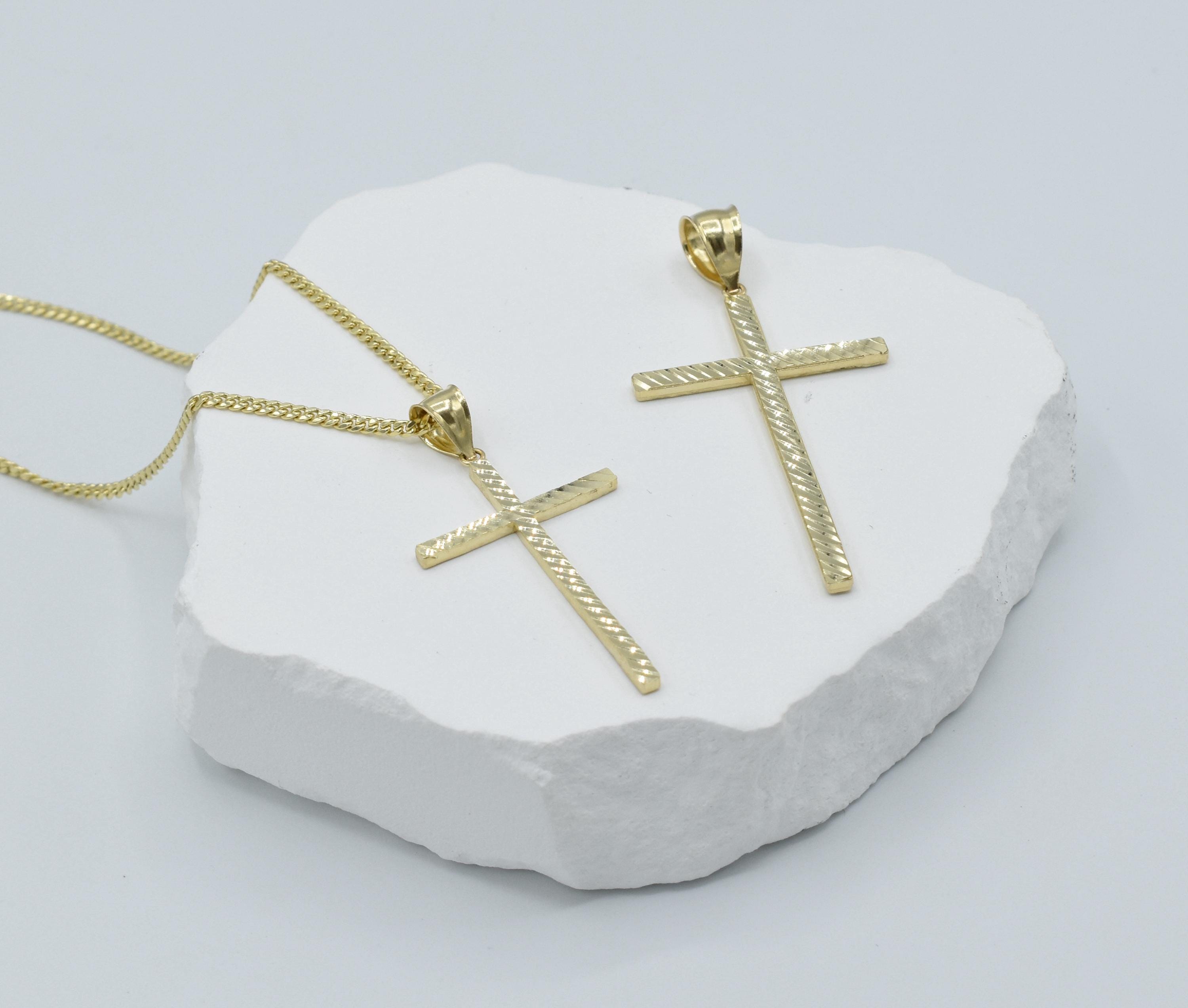 Gold Cross Pendant, 14K Solid Gold Crucifix Necklace, Baptism Gift