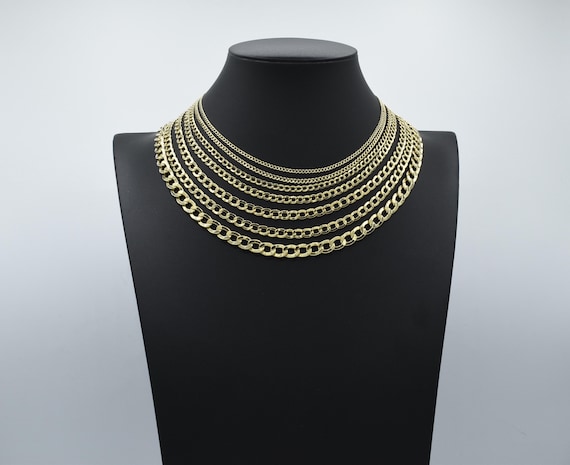 10K Real Yellow Gold Cuban Curb Link Chain, Hollow 10k 2mm-7.5mm Cuban Curb Chain,10k Real Gold Chain Men and Women, 10k Gold Chain Necklace
