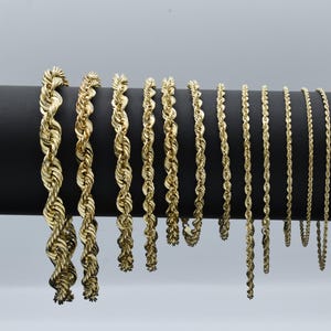 10K Gold Rope Chain Bracelet, Hollow 10K Rope Chain Ankle, 10K Rope Chain, Ladies Gold Rope Bracelet, Men&#39;s Gold Rope Chain, Lobster Lock