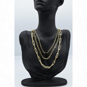 Paper Clip Chain 10K Gold Hollow – Elegant & Lightweight Luxury Paper Clip Long Link Chain Necklace