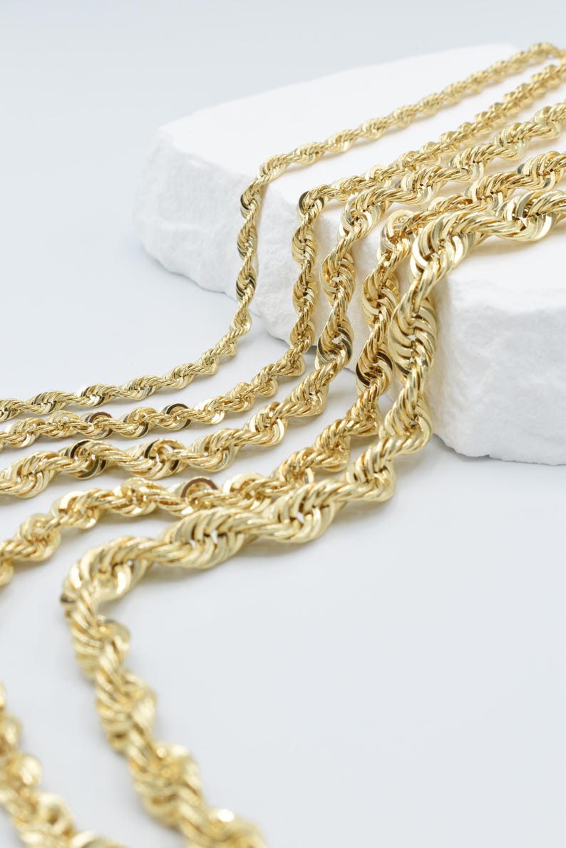 10K Gold Rope Chain Necklace, Hollow 10K Rope Chain, Ladies Gold Rope ...