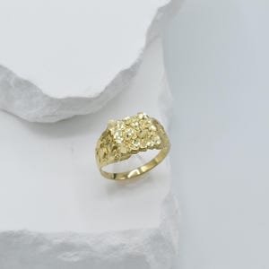 10k Real Gold Square Nugget Ring, 10k Gold Ring, 10k Gold Statement Ring, Men and Women Ring, Nugget Ring