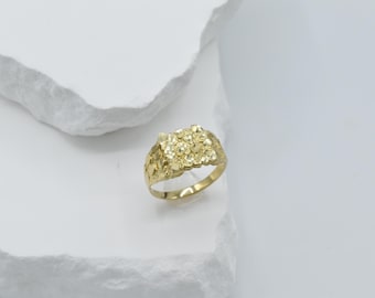 10k Real Gold Square Nugget Ring, 10k Gold Ring, 10k Gold Statement Ring, Men and Women Ring, Nugget Ring