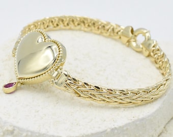 10K Real Gold Hollow Bracelet, 10K Yellow Gold Byzantine Chain, Real Gold Heart Bracelet, Hollow Style 10K Bracelet for Women, 10K Gold