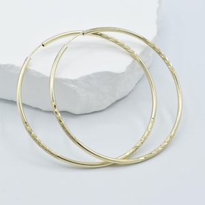 10K Real Gold Diamond Cut Endless Hoop Earrings , 10k Hoop Earrings, 10K Polished Real Gold Earrings, Endless Gold Hoop, Lightweight