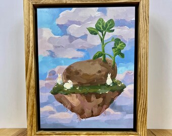 Potato Bunny Art Print: Whimsical Woodland Creature Illustration, Framed Ready-to-Hang Wall Art