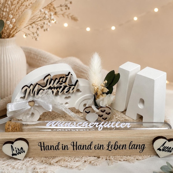 Personalized wedding gift with names, money gift, wedding car, wish fulfiller, wedding gift for the bride and groom, wedding ceremony, Just Married