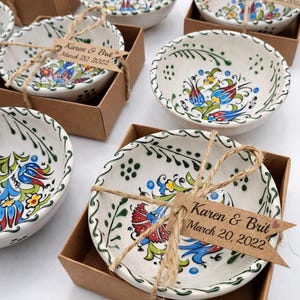 Personalized Flower Patterned Ceramic Bowl, Engagement and Wedding Keepsake, Handmade Guest Group Gift, Candy Box, Turkish Tile