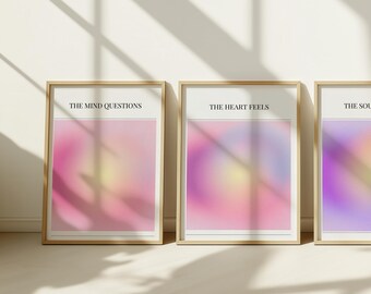 Conjunto de impresiones Aura Gradient MENTE, CORAZÓN, ALMA, Energía Espiritual Pósteres Autodescubrimiento Arte de Pared Minimalista Boho Decoración Digital