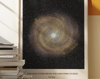 Póster con cita de Carl Jung | Arte mural de psicología | Impresión de trabajo con sombras | Decoración de consultorio terapéutico | Arte mural de galaxia