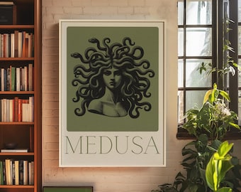 Obra de arte de Medusa | Arte de la Divina Feminidad | Diosa griega | Regalo de mitología griega | Lámina de arte con sombras | Decoración de altar | Arte Dark Academia