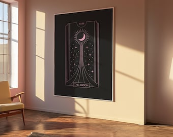 Impresión de póster de tarot | Tarot de la Luna | Impresión digital de brujería | Regalo espiritual para ella | Arte mural femenino divino | Impresión bohemia negra