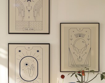 Arte mural de tarot | Lámina de arcanos mayores | Arte mural celestial | Arte femenino divino | Arte energético femenino | Decoración de altar