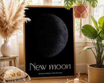 Impresión de fases lunares | Arte lunar | Arte femenino divino | Impresión de fases lunares | Arte mural de diosas | Arte mural celestial | Arte mural galáctico | Decoración de altar
