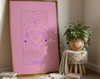 Arte mural de tarot | Lámina de tarot de la fuerza | Arte mural celestial | Arte femenino divino | Decoración de altar | Lámina de arte esotérico | Arte de energía femenina