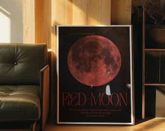 Impresión de fases lunares | Luna de sangre | Artículos para altar | Arte mural de diosas | Póster de astrología | Arte mural celestial | Impresión de trabajo de sombras