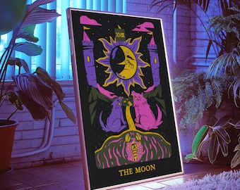Arte de cartas del tarot | Baraja del Tarot de la Luna | Arte mural celestial | Arte mural galáctico | Decoración de altar | Arte mural femenino divino | Impresión de trabajo de sombras