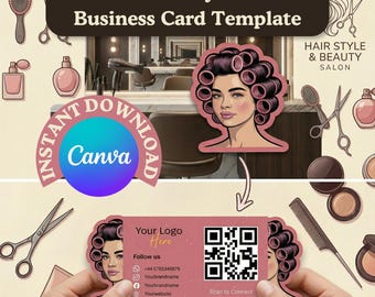 Custom Hair Stylist Folded Business Card Template | Editable Canva QR Code | Die Cut Card