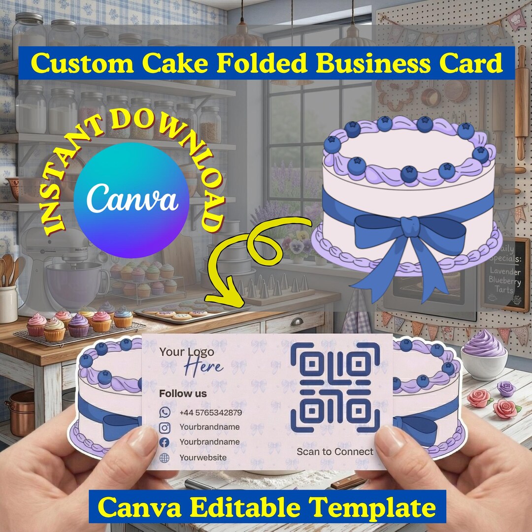 Custom Cake Folded Business Card | QR Code Pop up Card | Canva Editable ...