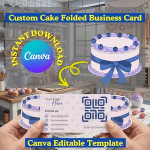 Custom Cake Folded Business Card | QR code pop up card | Canva Editable Template