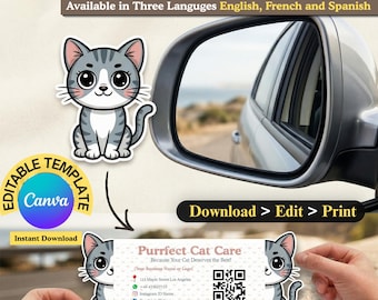 Cat Grooming Folded Business Card Template | Pop Up | Editable Canva (EN/FR/ES)