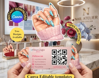 Nail Tech Pop-Up Business Card Template | 3D QR Code Canva Editable Printable | Instant Download