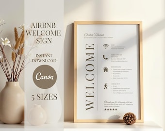Airbnb Welcome Sign Template Printable | All-In-One Editable Canva Welcome Sign for Vacation Rental Host Digital Download