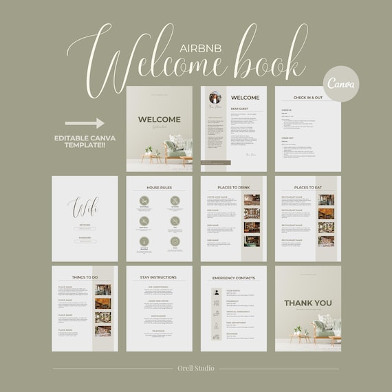 Airbnb Welcome Book Template | Editable Canva Guest Guide | Vacation Rental House Manual | Printable Host Binder | Orell Studio