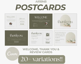 Airbnb Welcome Postcards Canva Template, Guest Thank You Postcards, Feedback & Review Cards, Editable Canva Templates