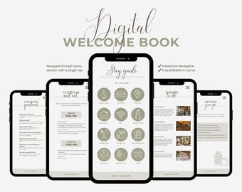 Modèle de livre de bienvenue Airbnb Livre d'or de location de vacances Guide de l'hôte modifiable Canva Guide numérique interactif