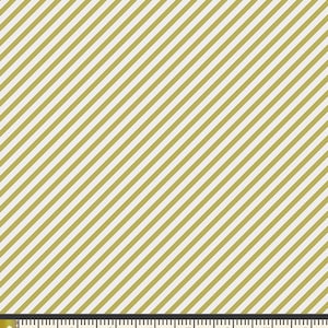 May include: White fabric with thin diagonal gold stripes. The fabric is measured with a ruler in inches.