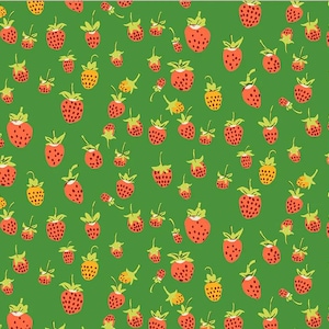 Strawberries in Green from Heather Ross Studio Edit Collection by Heather Ross for Windham Fabrics
