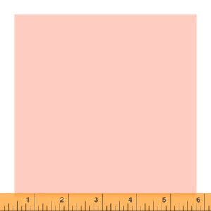 May include: A square of light pink paper is shown with a wooden ruler at the bottom. The ruler measures up to 6 inches. The paper is a solid color and takes up most of the image.
