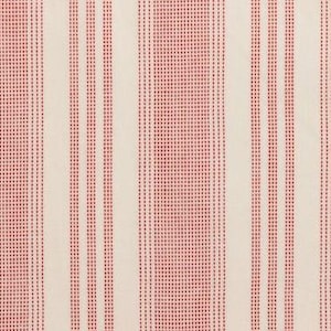May include: White fabric with thin red stripes. The stripes are made of small red dots.