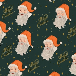 Holiday Classics - Santa - Evergreen Metallic Fabric Rifle Paper Co. / Cotton and Steel