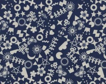 Paper Cuts - Cut It Out - Navy Unbleached Cotton Fabric / Cotton and Steel